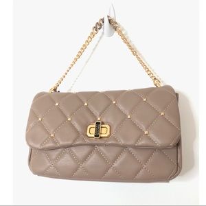 Badgley Mischka Taupe Diamond Quilted Studded Crossbody Purse/ Bag